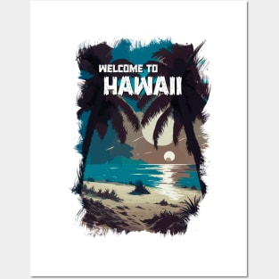 HAWAII beach at Sunset ✪ Vintage style poster Most Beautiful Places on Earth Posters and Art